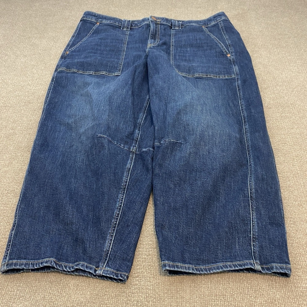 Lane Bryant Barrel Wide Leg Jeans Womens 22 Blue Dark Wash Mid Rise Baggy Ankle